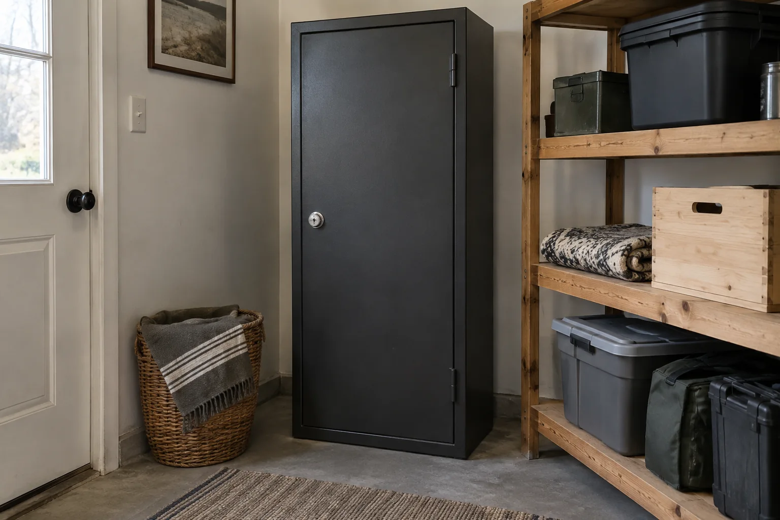 Closed security cabinet in a residential utility room