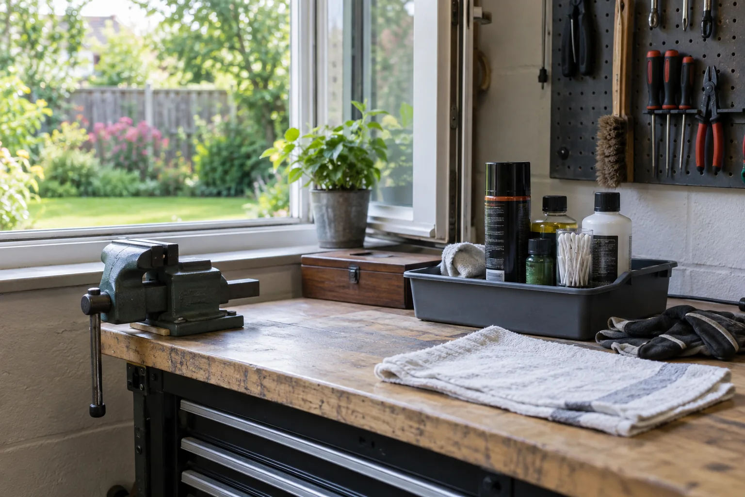 Clear household workbench beside an open window